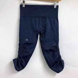 Lululemon In The Flow Crop Ruched Navy Blue Heathered Perforated Leggings Size 4